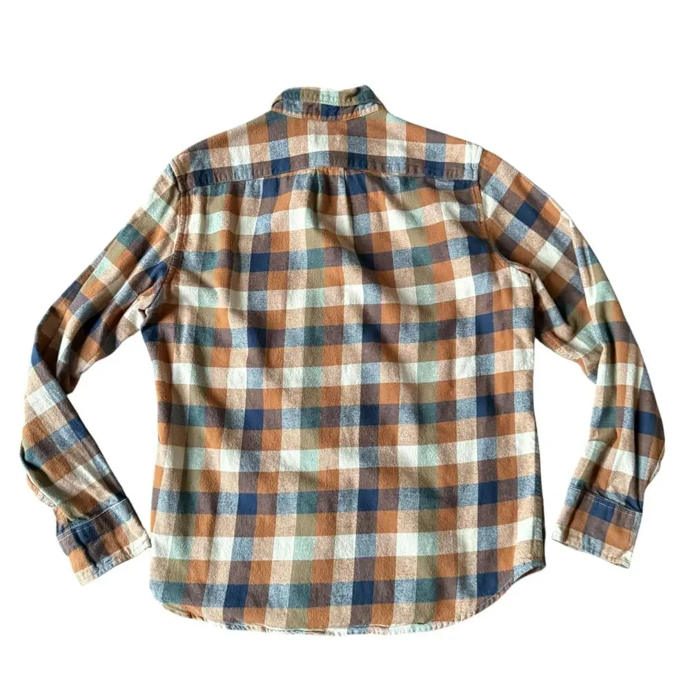 J.Crew Men's Brown Green & White Buffalo Check Long Sleeve Flannel Shirt- Size M